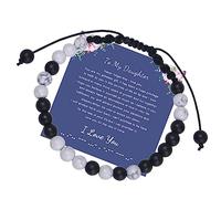 Schmuck Bracelet 6 mm Natural Stone Morse Code Woven Adjustable with Card for Him and Her, Elastic Bracelet for Men and Women - 20 cm Household faucets