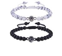 Schmuck Set of 2 Bracelets 6 mm Natural Stone I Love You 100 Languages for Him and Her, Surfer Bracelet Couples, Great Gift Idea - 20 cm Household faucets
