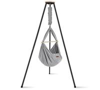 SCHMUSEWOLKE Organic Grey Feather Cradle with Teepee Anthracite Hammock for Babies and Toddlers from Birth to 3 Years Organic Cotton with Sheep's Wool Mattress