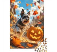 Schnauzer and Pumpkin among Autumn Leaves 1000 Piece Jigsaw Puzzle for | 38x26cm Schnauzer and Pumpkin among Autumn Leaves Playful Halloween Dog Art for Pet Lovers