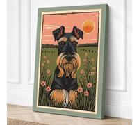 Schnauzer at Sunrise Rustic Canvas Wall Art Print 18x12 Inch