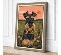 Schnauzer at Sunrise Rustic Canvas Wall Art Print 30x20 Inch