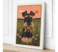 Schnauzer at Sunrise Rustic Canvas Wall Art Print 30x20 Inch