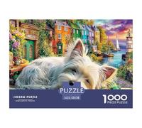 Schnauzer Beach Scene 1000 Pcs Dog Cozy Vibrant City Portraitdurable Plastic Puzzle for The Whole Family Interlocking Family Activity Kids 52x38cm/1000pcs