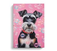 Schnauzer Bubble Gum Painting Canvas Print | Gallery Wrapped 30mm Frame Wall Art | 30x20 inches | Ready to Hang | Modern Picture | Living Room Bedroom Lounge Office