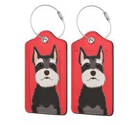 Schnauzer Buddy Dog,Luggage Tags Pu Leather Name Tag Travel Suitcase Identifier ID Tags Durable Luggage Label 2 pcs