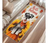 Schnauzer Carpet Runner, Funny Dog Sunflower Pumpkin Fall Maple Leaf Runner Rug, Non-Slip Rug Washable Short Pile Mat For Laundry Kitchen Hallway Entryway 65x180cm