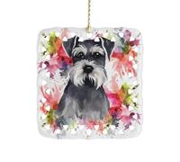 Schnauzer Ceramic Christmas Ornaments 3 Inch Double Sided Square Pendant Holiday Tree Hanging Decor for Home, Party, Hotel Decorations, Gift for Teacher, Neighbor, Friend