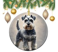 Schnauzer Ceramic Christmas Ornaments 3 Inch Vintage Hanging Baubles with Gold String for Xmas Tree Decorations Holiday Party Yard Garden Home Decor Festive Keepsake Gift Exchange