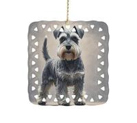 Schnauzer Ceramic Christmas Ornaments Rustic Square Xmas Tree Pendant Decor with Hanging String Personalized Double-Sided Holiday Party Ornament for Xmas Gifts
