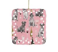 Schnauzer Ceramic Christmas Ornaments Rustic Square Xmas Tree Pendant Decor with Hanging String Personalized Double-Sided Holiday Party Ornament for Xmas Gifts