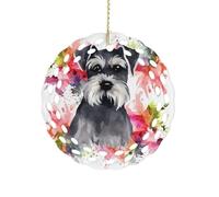 Schnauzer Christmas Ornaments Rustic Round Xmas Tree Pendant Personalized Vintage Double-Sided Ceramic Ornament Holiday Party Decorations for Xmas Gifts 3 Inch