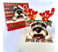 Schnauzer Christmas Pop Up Card - 3D Holiday Greeting Card Featuring Adorable Schnauzer Dog with Festive Reindeer Antlers, Perfect for Dog Lovers, Unique Christmas Gift Card for Friends and Family