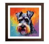 Schnauzer Color Field Painting No.1 Framed Print | 18x18 Inch Walnut Framed Wall Art | Ready to Hang | Modern Historical Picture | Living Room Bedroom Lounge Office