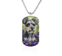 Schnauzer Dog Iris Flowers Men's Pendant Necklace for Women Customizable Jewelry Dog Tag Memorial Necklaces