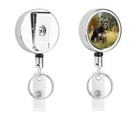 Schnauzer Dog on The Grass Badge Holder with Retractable Reel, Stainless Steel Badge Clip, Heavy Duty ID Card Holder for Work, Nurse, Teacher & Security