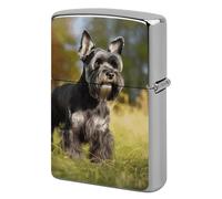 Schnauzer Dog on The Grass Lighter Cover for Men, Personalized Lighter Case for Birthday Gift, Flip-Top Lighters Protective Cover, Portable Lighters Shell for Outdoor, Travel