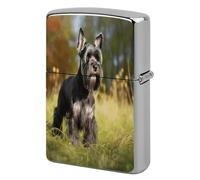Schnauzer Dog on The Grass Metal Lighter Case, Funny Lighter Cover Double-Side Print Vintage Cool Lighters Sleeve Lighters Accessories for Zippo Men Dad Husband Collect