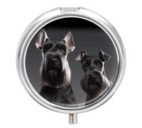 Schnauzer Dog Pill Box 3 Compartment Travel Pill Organizer 3 Times A Day Cute Mini Pill Case for Purse & Pocket Portable Metal Medicine Box with Mirror Round Daily Medicine Vitamin Container