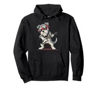 Schnauzer Dog Playing Bass Guitar Guitarist Rocker Pose cool Pullover Hoodie
