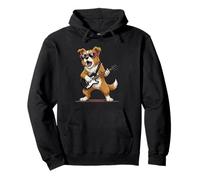 Schnauzer Dog Playing Bass Guitar Guitarist Rocker Pose cool Pullover Hoodie