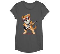 Schnauzer Dog Playing Bass Guitar Guitarist Rocker Pose Cool T-Shirt, Girls, Asphalt Grey, Medium