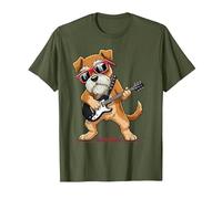 Schnauzer Dog Playing Bass Guitar Guitarist Rocker Pose Cool T-Shirt, Men, Olive Green, Medium