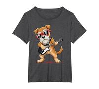 Schnauzer Dog Playing Bass Guitar Guitarist Rocker Pose Cool T-Shirt, Women's Plus, Dark Heather Grey, 1X