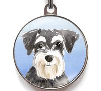 Schnauzer Dog Tag - Add Text to Back - 4 Colour Options - Waterproof Lightweight Pet ID - Custom Miniature Schnauzer Name Tag with Watercolour Design - Ideal for Small to Medium Dogs