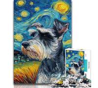 Schnauzer Dog Under The Night Sky 1000 Piece Jigsaw Puzzles for Teenagers Gifts,Staycation Kill Time with Fully Interlocking Randomly Shaped Pieces 50x75cm