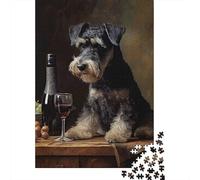 Schnauzer Enjoying Wine 1000-Piece Jigsaw Puzzle for Adults, 52x38cm/1000pcs, Fresh Winter Hobby, Quiet Evening Activity And January Evenings