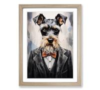 Schnauzer in a Suit Painting No.4 Framed Wall Art Print, Ready to Hang Picture for Living Room Bedroom Home Office, Oak A2 (48 x 66 cm)