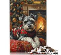 Schnauzer in Christmas Sweater by Fireplace Cozy Christmas Dog Art Puzzle 500 Pieces Jigsaws Puzzles for Adults Puzzles for Adults& Teens Age 12 Years Up 500pcs (52x38cm)