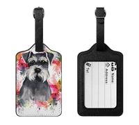 Schnauzer Luggage Tag Suitcase Marker Travel Baggage Identifier with Boarding Card Holder Sturdy PU Travel Label for Suitcases and Work Bags