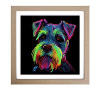 Schnauzer Neon Art Framed Print | 18x18 Inch Oak Framed Wall Art | Ready to Hang | Modern Nature Picture | Living Room Bedroom Lounge Office