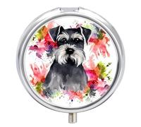 Schnauzer Pill Box 3 Compartment Travel Pill Organizer with Mirror Design Portable Pillcase for Pocket Or Purse Round Medicine Case Weekly Medicine Container Holder for Daily Meds