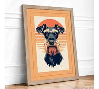 Schnauzer Portrait Art Deco Framed Wall Art Print A1 (84.1×59.4cm) Oak, Wall Decor for Living Room, Bedroom, Office & Home, Ready to Hang, Art Gift