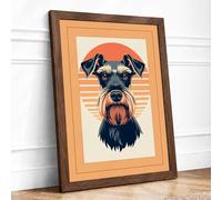Schnauzer Portrait Art Deco Framed Wall Art Print A3 (42×29.7cm) Walnut, Wall Decor for Living Room, Bedroom, Office & Home, Ready to Hang, Art Gift