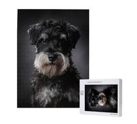 Schnauzer Portrait Dark Grey,500 Pieces Wooden Jigsaw Family Game Jigsaw Puzzles for Adults Teens