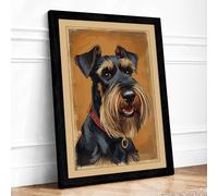 Schnauzer Portrait Rustic Framed Wall Art Print A3 (42×29.7cm) Black, Wall Decor for Living Room, Bedroom, Office & Home, Ready to Hang, Art Gift