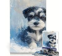 Schnauzer Puppy Oil Painting Adult Jigsaw Puzzle1000 Pieces Brain Teaser Mental Relax Pattern Assembly Santa Wish Item (50x75cm)