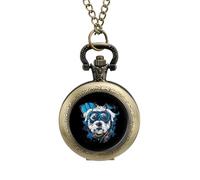 Schnauzer Scuba Diving Funny Dog Vintage Pocket Watch with Chain Arabic Numerals Scale Quartz Pocket Watches Gifts for Men Women