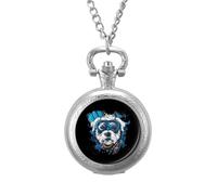 Schnauzer Scuba Diving Funny Dog Vintage Pocket Watch with Chain Arabic Numerals Scale Quartz Pocket Watches Gifts for Men Women