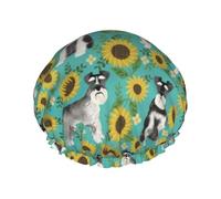 Schnauzer Sunflowers Spring Summer Floral Dog Breed Dog,Shower Cap Nightcap Double Layer Waterproof Elastic Bath Cap Reusable Hair Cap