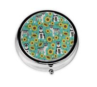 Schnauzer Sunflowers Spring Summer Floral Dog Breed DogMeta Pill Box 3 Compartment Medicine Case,Portable Organizer