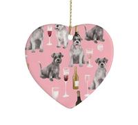 SchnauzerChristmas Tree Heart Ornaments Rustic Ceramic Xmas Tree Penadnt with Hanging String Vintage Double-Sided Holiday Party Ornaments for Xmas Gifts