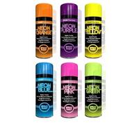 SCHNAZZ 6 x of Fluorescent Bright Neon Spray Paint Aerosol DIY Graffiti Extra Bright Assorted Colours Paint | Blue | Green | Orange | Pink | Yellow | Red | Purple 200ml
