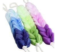 Schneespitze, 3 Pcs Nylon Braided Loofah Bath Sponge Back Scrubber, Unisex Exfoliator Cleaner, Assorted Colors, 3 count