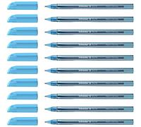 Schneider 10 x Vizz Ballpoint Pen - Easy and Fast Writing - Colour Ink Barrel - Medium Line - Light Blue - 102210