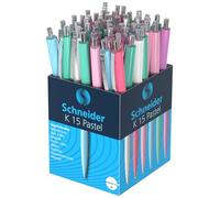 Schneider 130840 K15 Retractable Ballpoint Pen (Indelible, Line Width: M, Ink Colour: Blue) Pack of 50, Assorted Pastel
